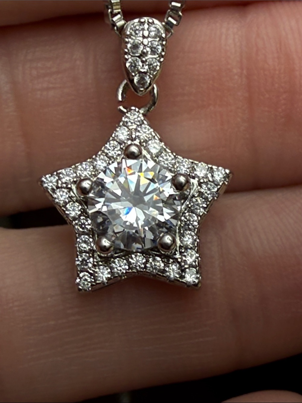 Silver Star Moissanite Diamond Pendant 925 Sterling silver Necklace NEW